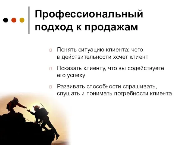 Профессиональный подход к продажам Понять ситуацию клиента: чего в действительности хочет клиент