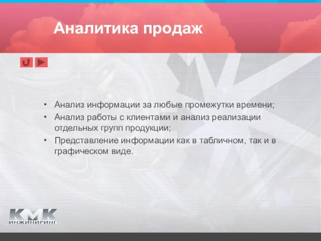 Аналитика продаж Анализ информации за любые промежутки времени; Анализ работы с клиентами