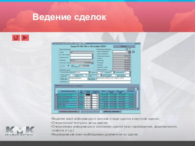 Ведение сделок Ведение всей информации о составе и ходе сделки в карточке