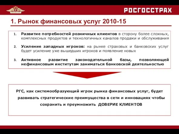 1. Рынок финансовых услуг 2010-15 Развитие потребностей розничных клиентов в сторону более