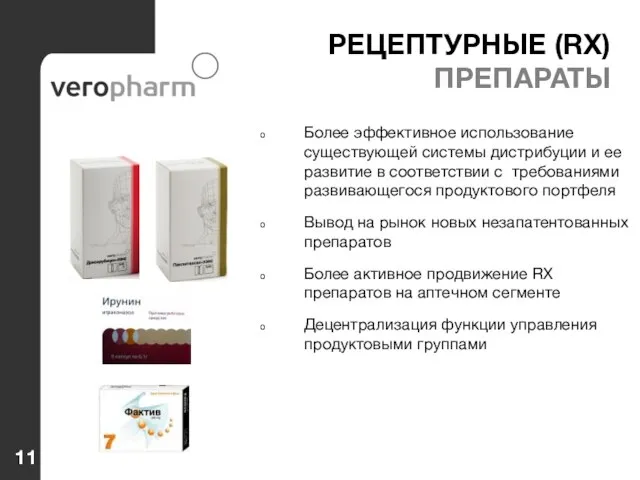 РЕЦЕПТУРНЫЕ (RX) ПРЕПАРАТЫ Более эффективное использование существующей системы дистрибуции и ее развитие