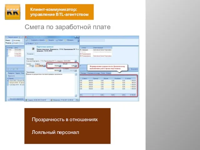 Смета по заработной плате выполненные работы штрафы премии остаток Прозрачность в отношениях Лояльный персонал