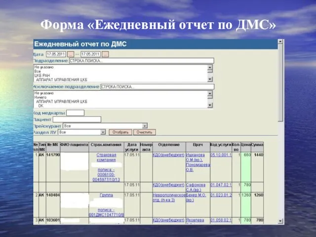 Форма «Ежедневный отчет по ДМС»