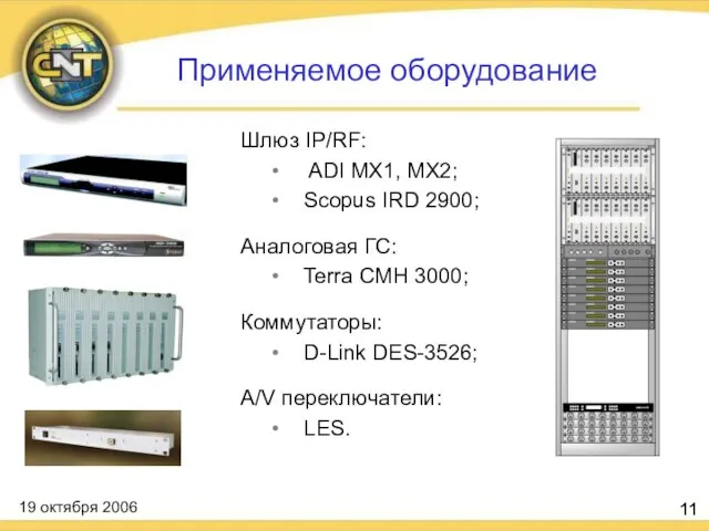 Шлюз IP/RF: ADI MX1, MX2; Scopus IRD 2900; Аналоговая ГС: Terra CMH