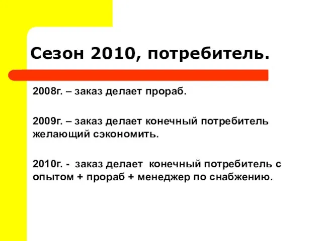 2008г. – заказ делает прораб. 2009г. – заказ делает конечный потребитель желающий