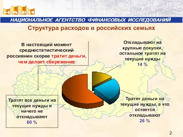 Структура расходов в российских семьях В настоящий момент среднестатистический россиянин скорее тратит