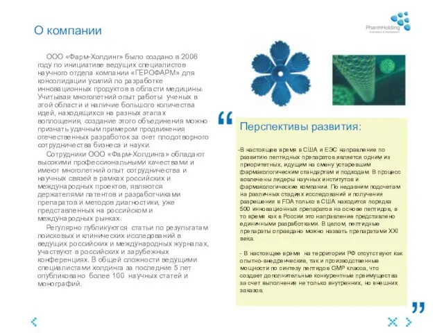 О компании ООО «Фарм-Холдинг» было создано в 2006 году по инициативе ведущих