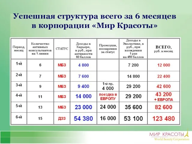 Успешная структура всего за 6 месяцев в корпорации «Мир Красоты»