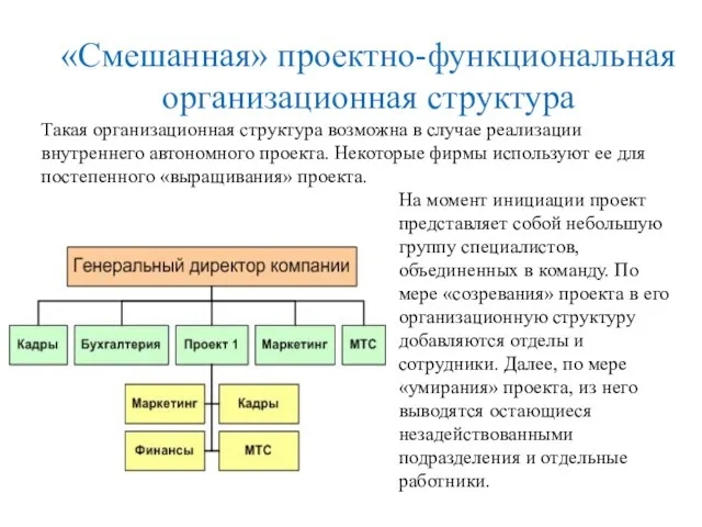 «Смешанная» проектно-функциональная организационная структура Такая организационная структура возможна в случае реализации внутреннего
