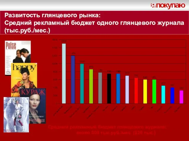 Развитость глянцевого рынка: Средний рекламный бюджет одного глянцевого журнала (тыс.руб./мес.) Средний рекламный