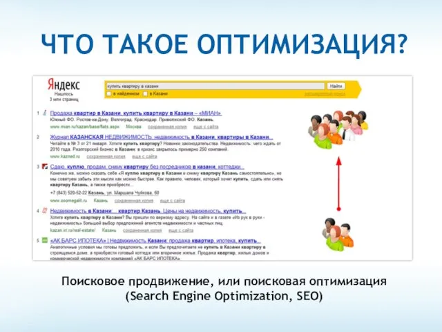 ЧТО ТАКОЕ ОПТИМИЗАЦИЯ? Поисковое продвижение, или поисковая оптимизация (Search Engine Optimization, SEO)