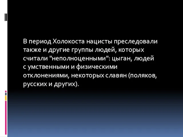 В период Холокоста нацисты преследовали также и другие группы людей, которых считали