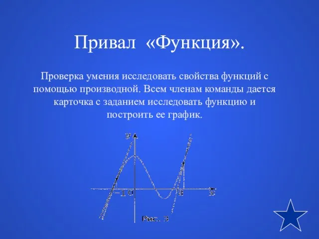 Привал «Функция». Проверка умения исследовать свойства функций с помощью производной. Всем членам