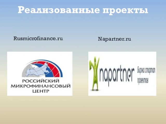 Реализованные проекты Rusmicrofinance.ru Napartner.ru
