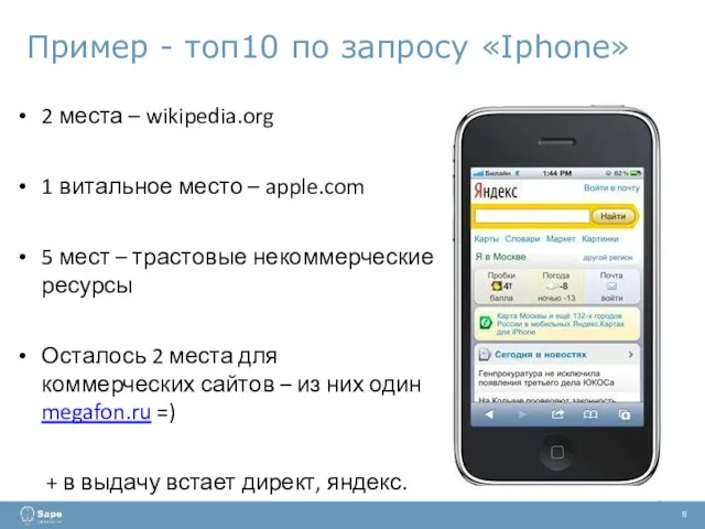 Пример - топ10 по запросу «Iphone» 2 места – wikipedia.org 1 витальное