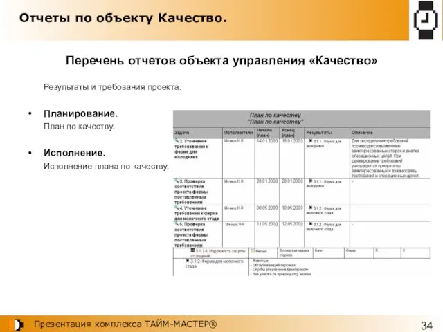 Отчеты по объекту Качество. Перечень отчетов объекта управления «Качество» Результаты и требования