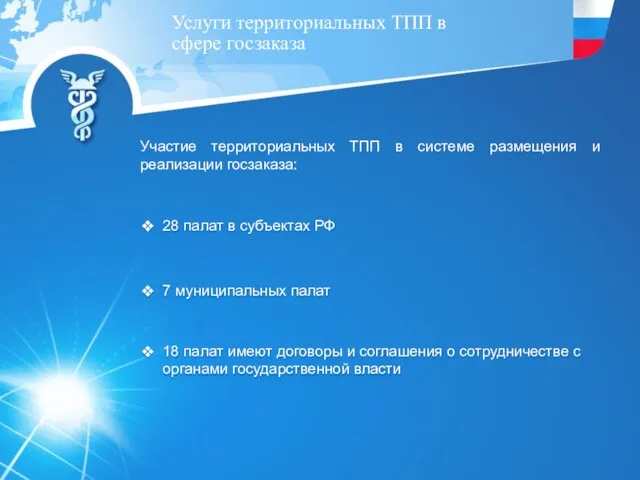 Услуги территориальных ТПП в сфере госзаказа Участие территориальных ТПП в системе размещения