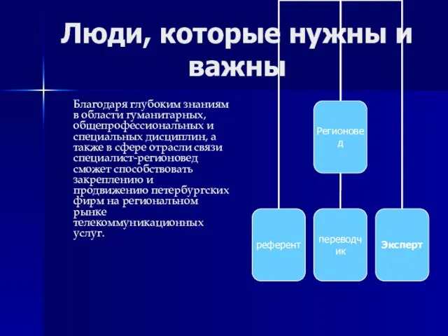 Люди, которые нужны и важны Благодаря глубоким знаниям в области гуманитарных, общепрофессиональных