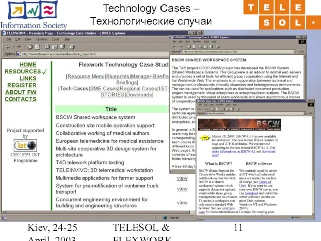 Kiev, 24-25 April, 2003 TELESOL & FLEXWORK Technology Cases – Технологические случаи