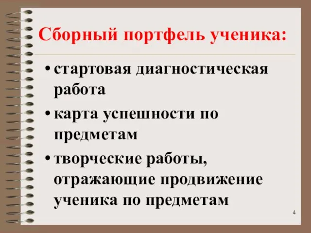 Сборный портфель ученика: стартовая диагностическая работа карта успешности по предметам творческие работы,