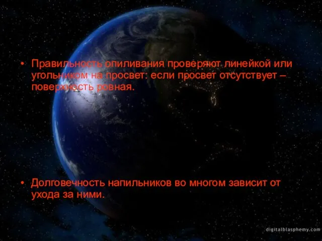 Правильность опиливания проверяют линейкой или угольником на просвет: если просвет отсутствует –