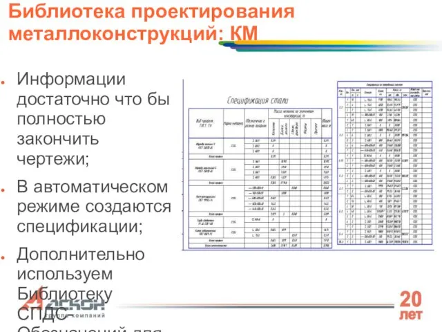 Информации достаточно что бы полностью закончить чертежи; В автоматическом режиме создаются спецификации;