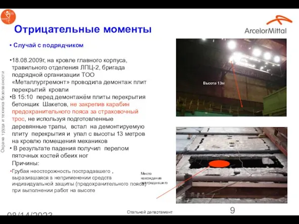 08/14/2023 Отрицательные моменты Случай с подрядчиком 18.08.2009г, на кровле главного корпуса, травильного