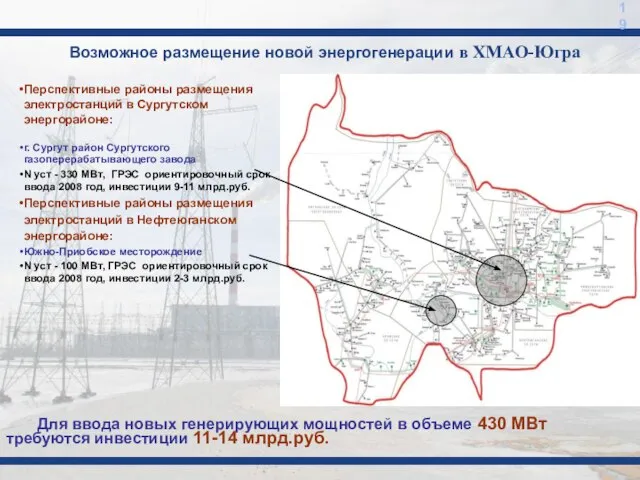 Возможное размещение новой энергогенерации в ХМАО-Югра Перспективные районы размещения электростанций в Сургутском