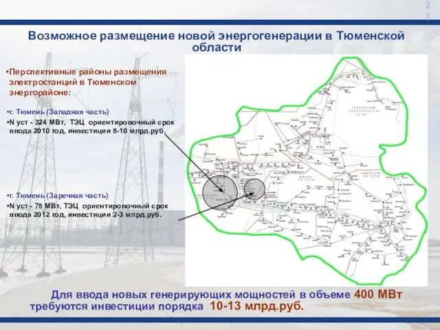 Возможное размещение новой энергогенерации в Тюменской области Перспективные районы размещения электростанций в
