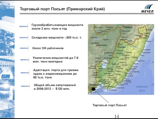 Торговый порт Посьет (Приморский Край) Складские мощности –200 тыс. т. Торговый порт