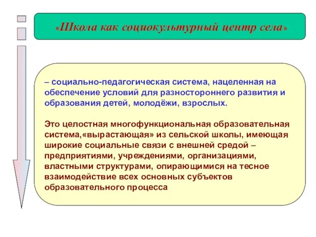 – социально-педагогическая система, нацеленная на обеспечение условий для разностороннего развития и образования