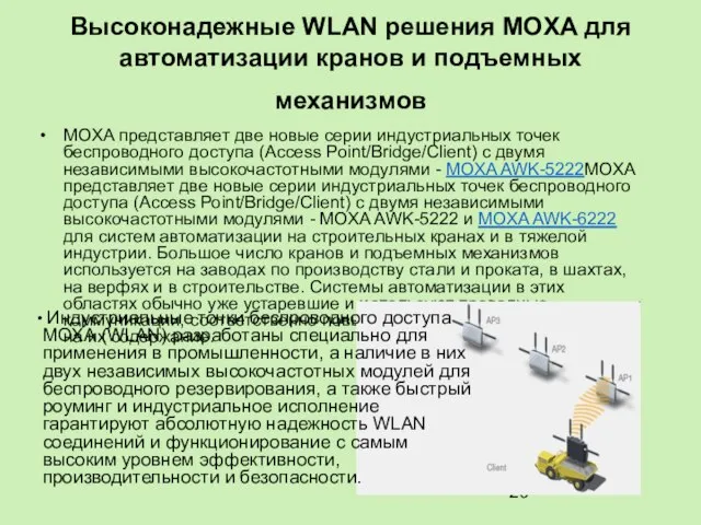 Высоконадежные WLAN решения MOXA для автоматизации кранов и подъемных механизмов MOXA представляет