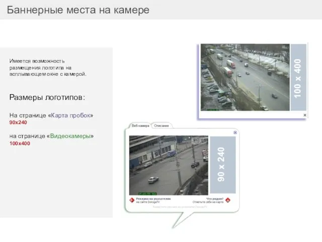Баннерные места на камере Имеется возможность размещения логотипа на всплывающем окне с