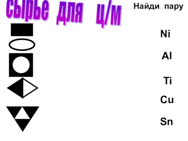 Найди пару сырье для ц/м Ti Al Sn Cu Ni