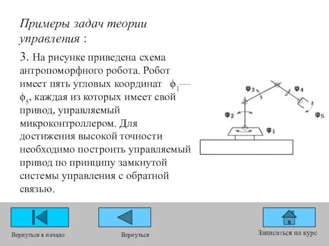 Примеры задач теории управления : 3. На рисунке приведена схема антропоморфного робота.