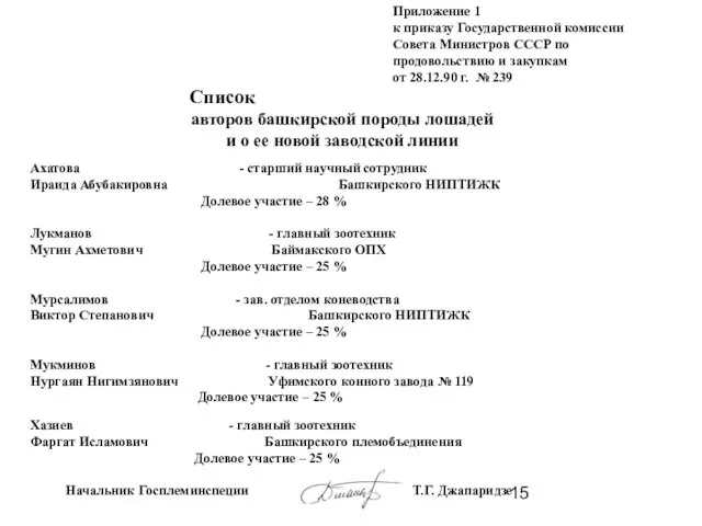 Приложение 1 к приказу Государственной комиссии Совета Министров СССР по продовольствию и