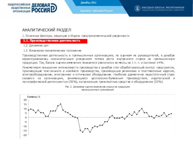 АНАЛИТИЧЕСКИЙ РАЗДЕЛ 1. Основные факторы, входящие в Индекс предпринимательской уверенности 1.1. Производственная