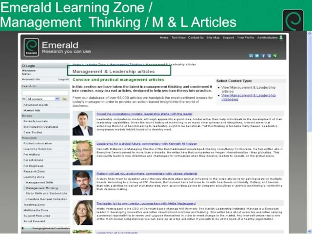 Emerald Learning Zone / Management Thinking / M & L Articles