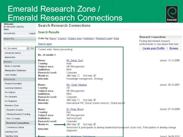 Emerald Research Zone / Emerald Research Connections