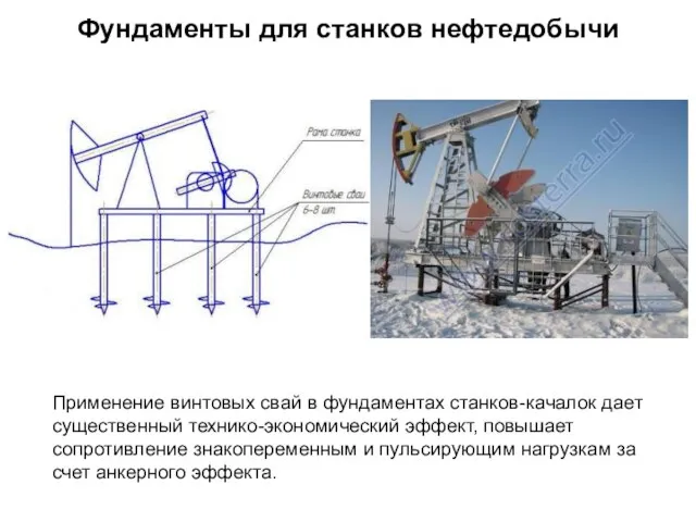 Фундаменты для станков нефтедобычи Применение винтовых свай в фундаментах станков-качалок дает существенный