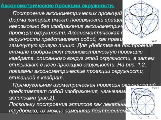 Аксонометрические проекции окружности. Построение аксонометрических проекций предметов, форма которых имеет поверхность вращения,