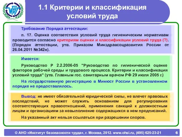 © АНО «Институт безопасности труда», г. Москва, 2012. www.ohsi.ru, (495) 625-23-21 1.1