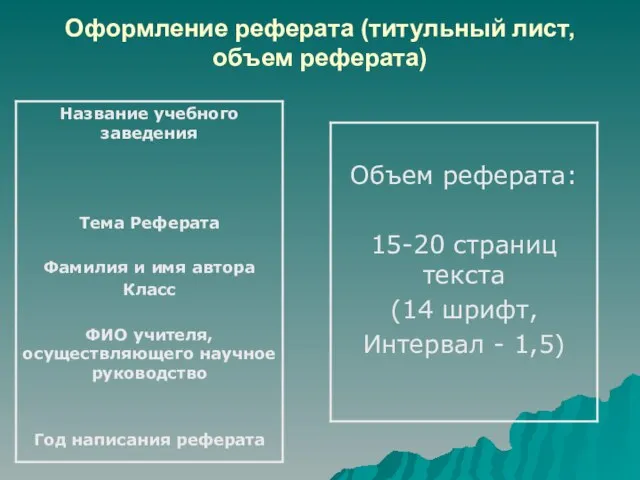 Оформление реферата (титульный лист, объем реферата)