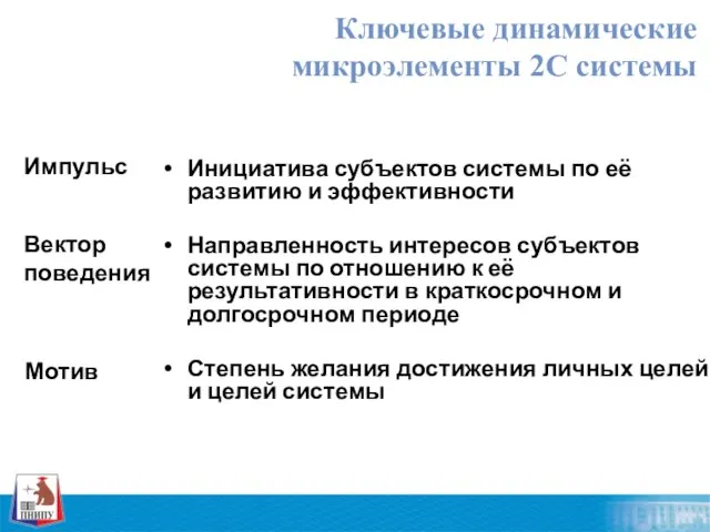 Инициатива субъектов системы по её развитию и эффективности Направленность интересов субъектов системы