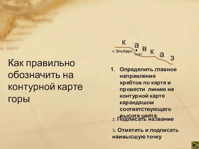 Как правильно обозначить на контурной карте горы к а в к а