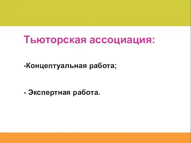 Тьюторская ассоциация: -Концептуальная работа; - Экспертная работа.