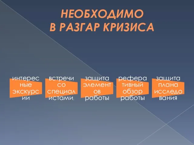 НЕОБХОДИМО В РАЗГАР КРИЗИСА интересные экскурсии встречи со специалистами, защита элементов работы