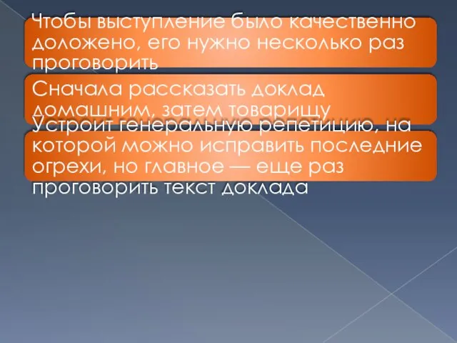 Чтобы выступление было качественно доложено, его нужно несколько раз проговорить Сначала рассказать