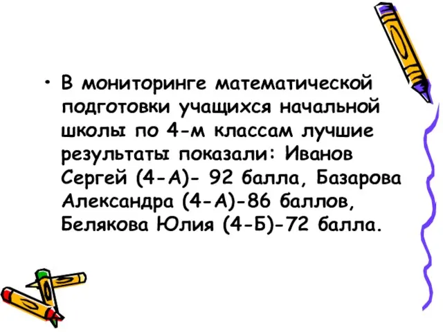 В мониторинге математической подготовки учащихся начальной школы по 4-м классам лучшие результаты