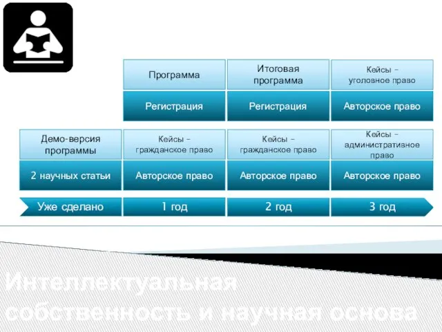 Интеллектуальная собственность и научная основа Уже сделано 1 год 2 год 3